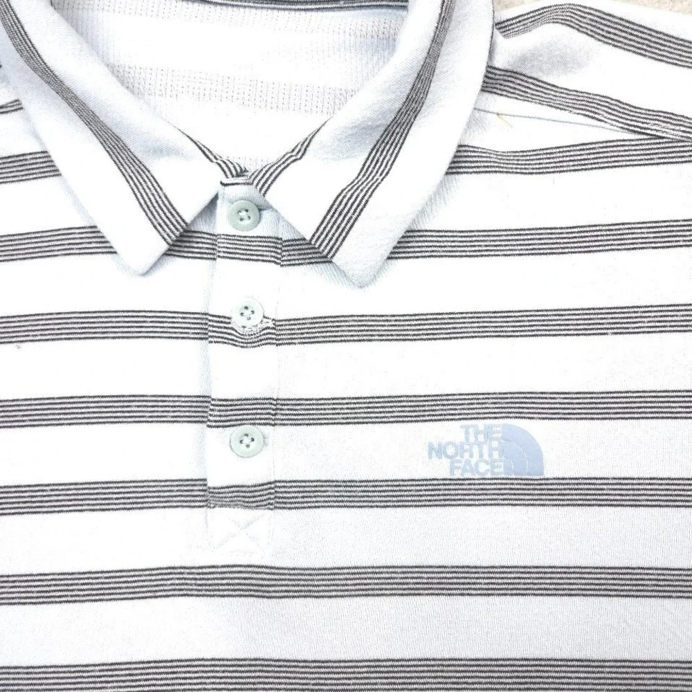 The North Face Polo Shirt Short Sleeve Striped Polyester Mens XL Light Blue Gray